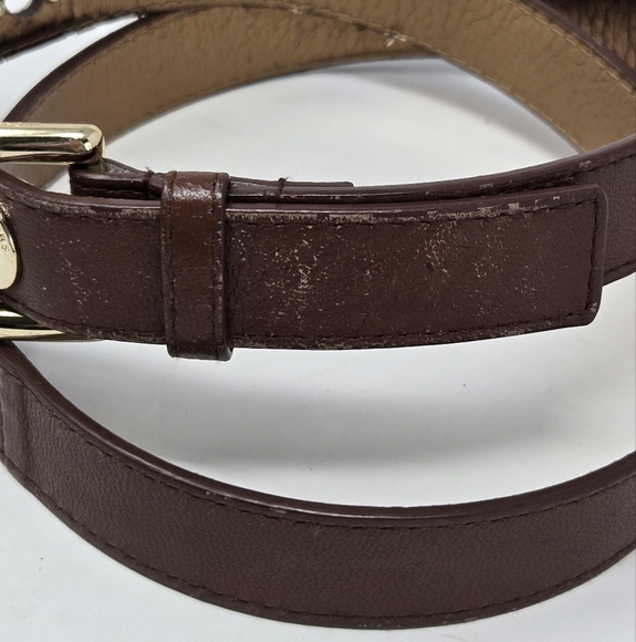 MICHAEL KORS BROWN LEATHER BELT GOLD TONE BUCKLE BELT HOLES WOMEN MEDIUM CLASSIC - Picture 5 of 16
